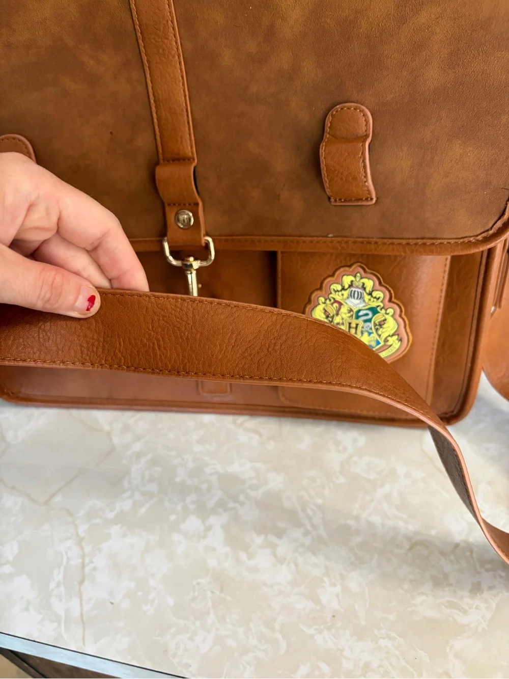 Harry Potter Hogwarts Messenger Laptop Bag Brown Faux Leather Crossbody